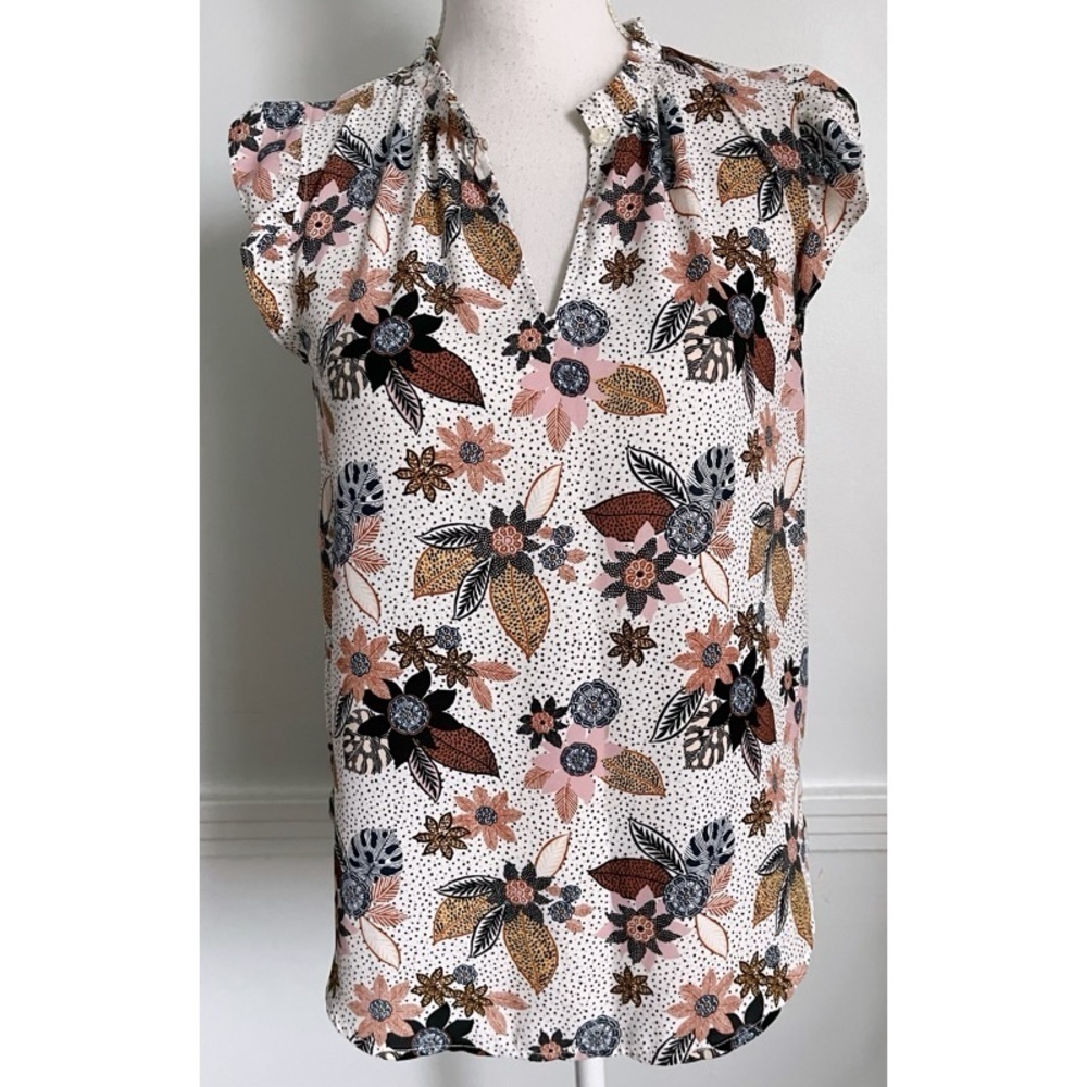 Loft • White Marigold Burgundy Floral Print Women's Top